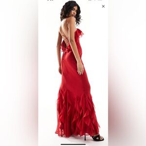 ASOS DESIGN halter bias maxi dress with ruffle hem in red